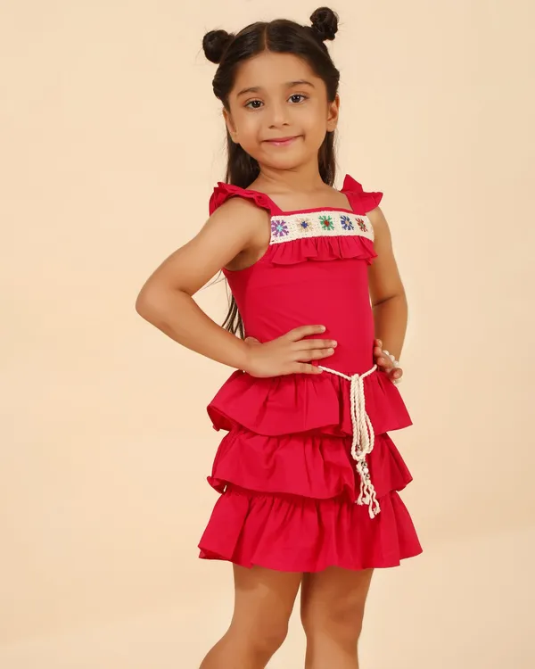 Pink_Cotton_Blend_Premium_Dress_With_Waist_Tie_For_Girls