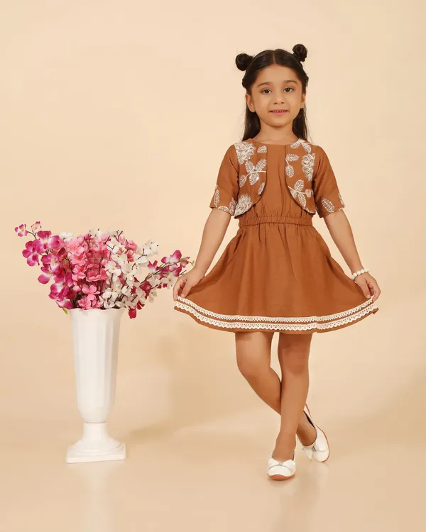 Brown_Cotton_Blend_Premium_Dress_For_Girls