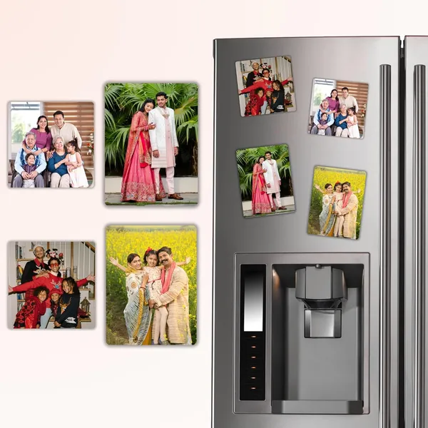Metal_Personalized_Photo_Fridge_Magnets_Set_Of_4(3X3Inch_&_4X3Inch,Lifetime_No_Colour_Fade,_Glossy,_Waterproof)_|_Customized_Gift_&_Home_Decor