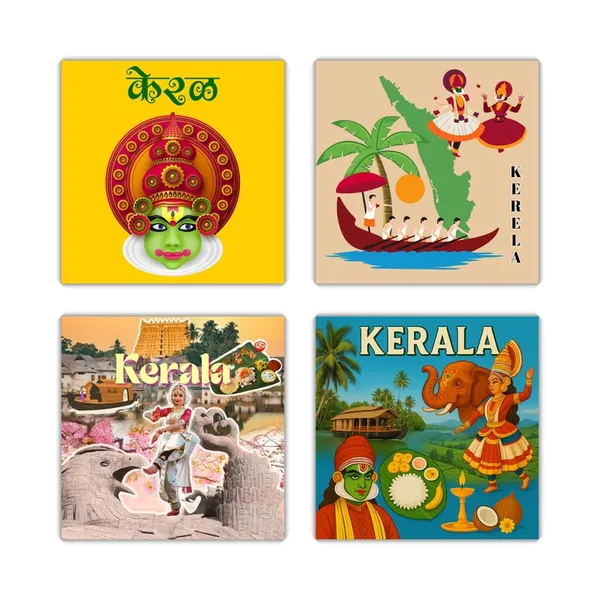 Kerala_Fridge_Magnets-_Set_Of_4Pcs|3_*_3Inch||Metal_Built|No_Colour_Fade|Durable|Unique_Designs|Collectibles|Best_To_Gift|Indian_State|Glossy|_Wardrobe_&_Metal_Surface