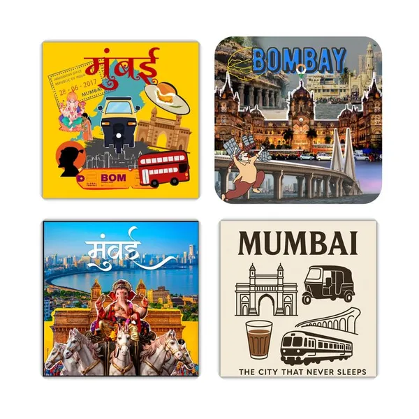 Mumbai_Fridge_Magnets-_Set_Of_4Pcs|3_*_3Inch|Metal_Built|No_Colour_Fade|Durable|Unique_Designs|Collectibles|Best_To_Gift|Indian_State|Glossy|_Wardrobe_&_Metal_Surface