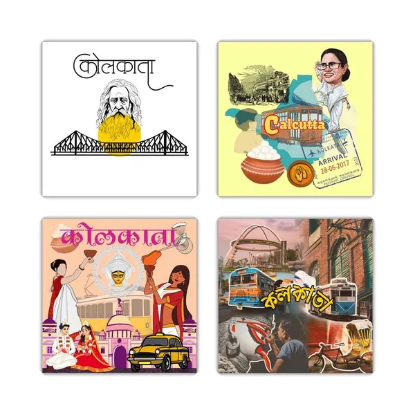 Kolkata_Fridge_Magnets-_Set_Of_4Pcs|3_*_3Inch|Metal_Built|No_Colour_Fade|Durable|Unique_Designs|Collectibles|Best_To_Gift|Indian_State|Glossy|_Wardrobe_&_Metal_Surface
