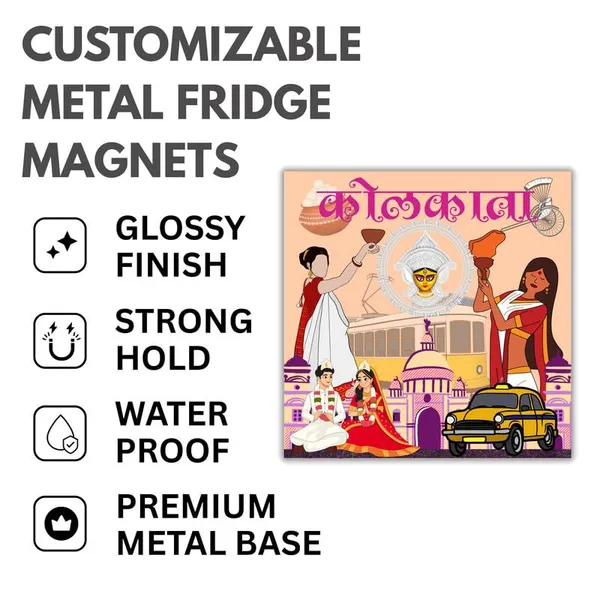 Kolkata_Fridge_Magnets-_Set_Of_4Pcs|3_*_3Inch|Metal_Built|No_Colour_Fade|Durable|Unique_Designs|Collectibles|Best_To_Gift|Indian_State|Glossy|_Wardrobe_&_Metal_Surface