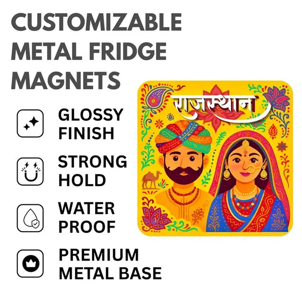 Rajasthan_Themed_Souvenir_Metal_Fridge_Magnets-_Set_Of_4Pcs|3_*_3Inch|No_Colour_Fade|Durable|Unique_Designs|Collectibles|Best_To_Gift|Indian_State|Glossy|_Wardrobe_&_Metal_Surface