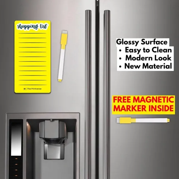 Metal_Shopping_List_Fridge_Magnet_With_Marker|20X10Cm|Waterproof|Glossy_Finish|Strong_Magnetic_Hold|Trendy_Way_To_Note_Your_List|_Gifting_Items