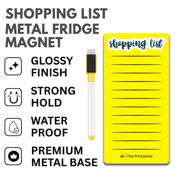 Metal_Shopping_List_Fridge_Magnet_With_Marker|20X10Cm|Waterproof|Glossy_Finish|Strong_Magnetic_Hold|Trendy_Way_To_Note_Your_List|_Gifting_Items