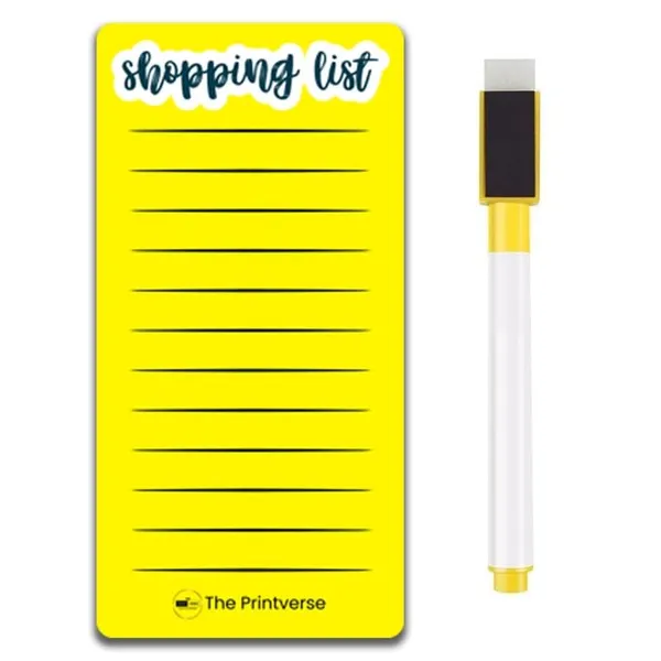 Metal_Shopping_List_Fridge_Magnet_With_Marker|20X10Cm|Waterproof|Glossy_Finish|Strong_Magnetic_Hold|Trendy_Way_To_Note_Your_List|_Gifting_Items