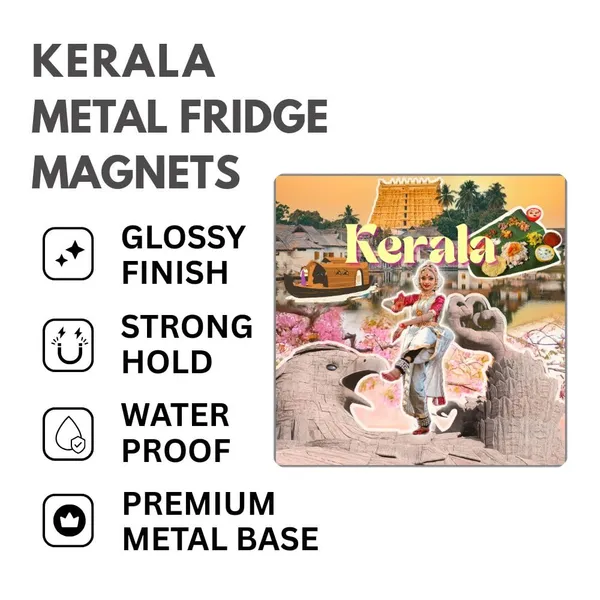 Kerala_Fridge_Magnet,_Metal,_4X4_Inch,_Set_Of_1Pc,_Glossy_Finish,_Strong_Hold,_Waterproof,_Round_Corner_Cuts,_Decorative_Magnets.