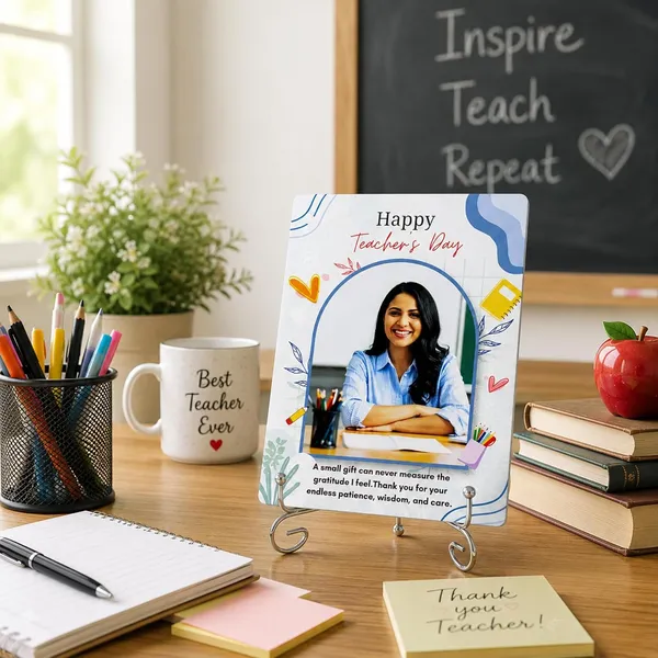 The_Print_verse_Personalized_Teacher's_Day_Metal_Photo_Poster_with_Steel_Foldable_Stand|8x6Inch|Waterproof_HD_Print|Custom_Photo_Tabletop_Frame_Thank_You_Gift_for_Teacher,_Mentor,_Professor(Blue)