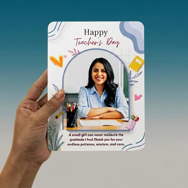 The_Print_verse_Personalized_Teacher's_Day_Metal_Photo_Poster_with_Steel_Foldable_Stand|8x6Inch|Waterproof_HD_Print|Custom_Photo_Tabletop_Frame_Thank_You_Gift_for_Teacher,_Mentor,_Professor(Blue)