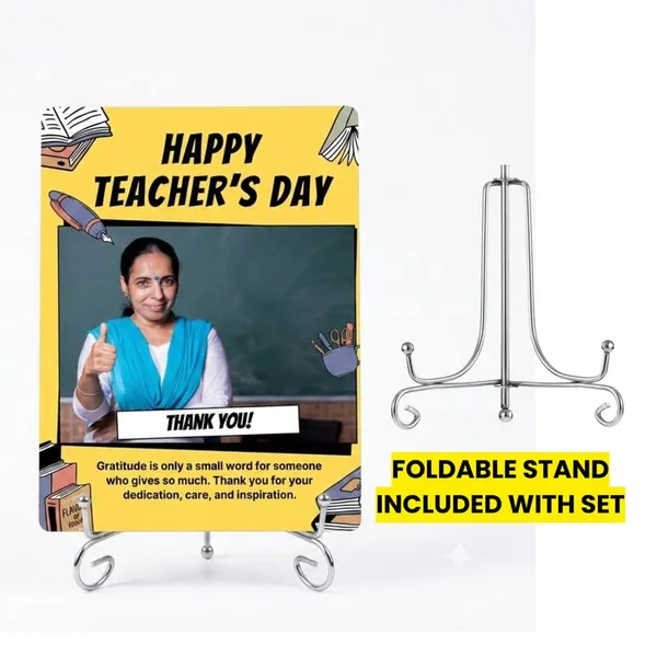 The_Print_verse_Personalized_Teacher's_Day_Metal_Photo_Poster_with_Steel_Foldable_Stand|8x6Inch|Waterproof_HD_Print|Custom_Photo_Tabletop_Frame_Thank_You_Gift_for_Teacher,_Mentor,_Professor(Yellow)