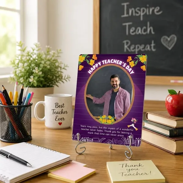 The_Print_verse_Personalized_Teacher's_Day_Metal_Photo_Poster_with_Steel_Foldable_Stand|8x6Inch|Waterproof_HD_Print|Custom_Photo_Tabletop_Frame_Thank_You_Gift_for_Teacher,_Mentor,_Professor(Purple)