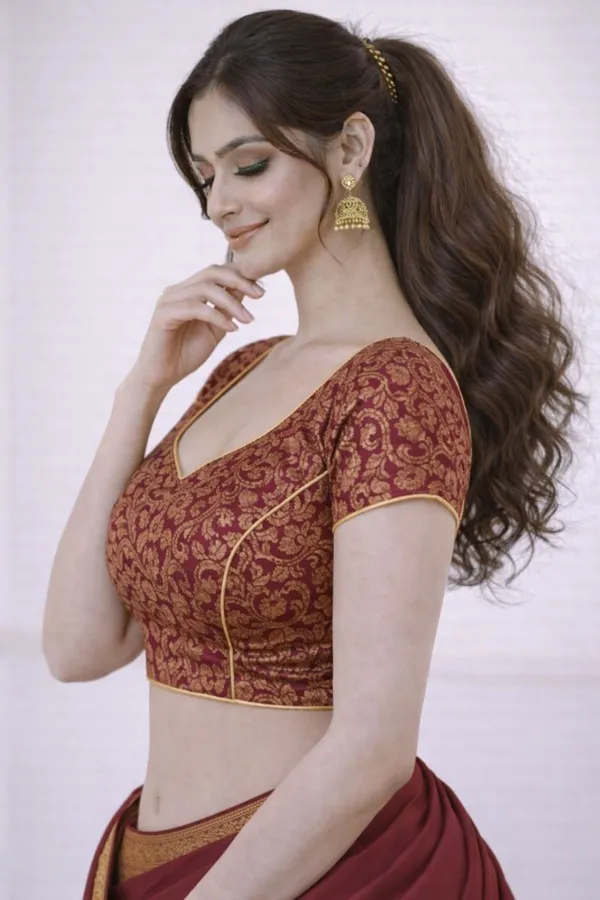 Maroon_Cotton_Silk_Premium_Saree_Blouse_For_Women