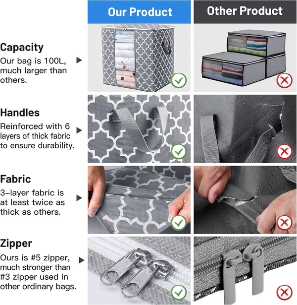 Pack_Of_3_Grey_Premium_Large_Blanket_Clothes_Organization_And_Storage_Containers_For_Comforters,Bedding,_Foldable_Organizer_With_Reinforced_Handle,_Clear_Window,_Sturdy_Zippers