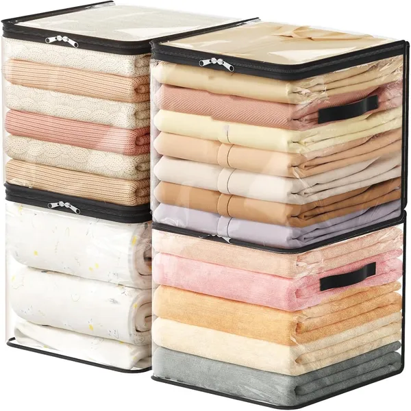 Transperent_4_Piece_36L_Pvc_Storage_Bag_With_Zipper/Foldable_Clothes_Organiser_For_Wardrobe/Garments_Organizer/Space_Saving_Storage_Box_For_Sarees/Lehengas/Towels/Toys__13_X_13_X_13_Inch