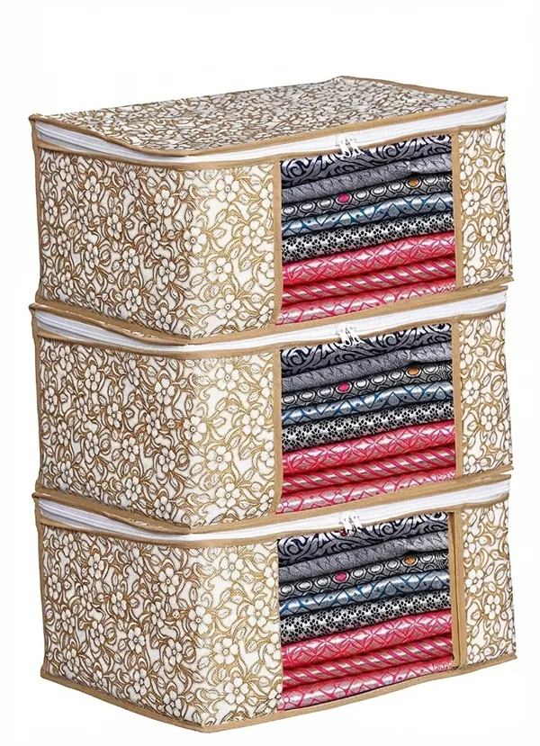 Pack_Of_3_Beige_Non_Woven_Fabric_Saree_Cover/_Clothes_Organiser_For_Wardrobe