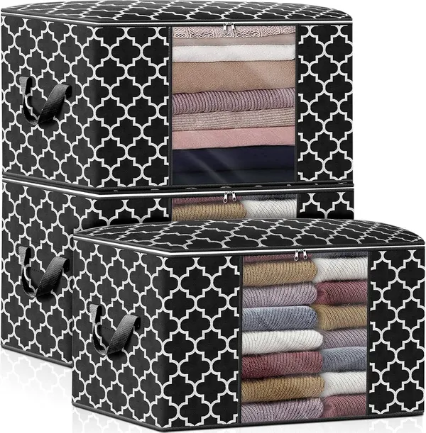Pack_Of_3_Black_Premium_Large_Blanket_Clothes_Organization_And_Storage_Containers_For_Bedding,_Comforters,_Foldable_Organizer_With_Reinforced_Handle,_Clear_Window,_Sturdy_Zippers