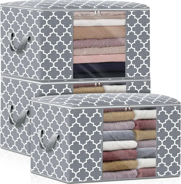 Pack_Of_3_Grey_Premium_Large_Blanket_Clothes_Organization_And_Storage_Containers_For_Bedding,_Comforters,_Foldable_Organizer_With_Reinforced_Handle,_Clear_Window,_Sturdy_Zippers