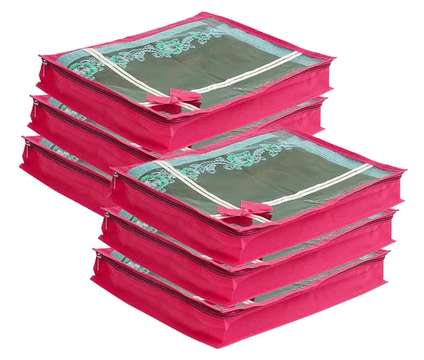 Pack_Of_6_Multicolour_Non_Woven_View_Flower_Design_Attractive_Bow_Saree_Cover_Bag_With_Stainless_Steel_Zip_Lock,_Cloth_Cover,_Wardrobe_Organizer