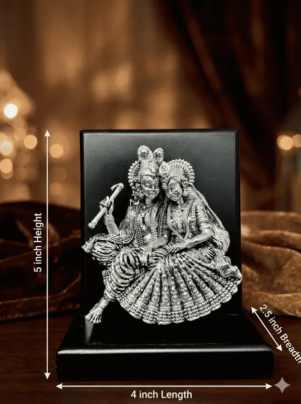 Silver_Pure_Radha_Krishna_Seated_With_Wooden_Base_Statue