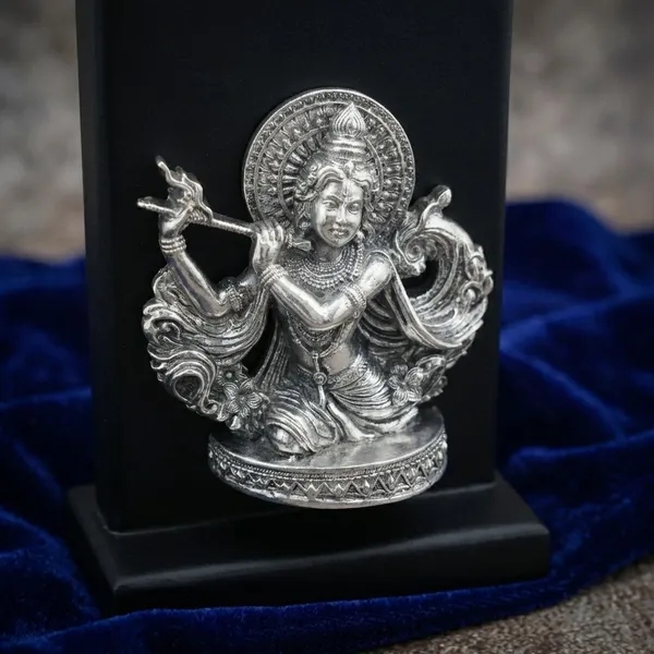 Silver_Pure_Murali_Krishna_Halo_Design_Wooden_Stand_Idol