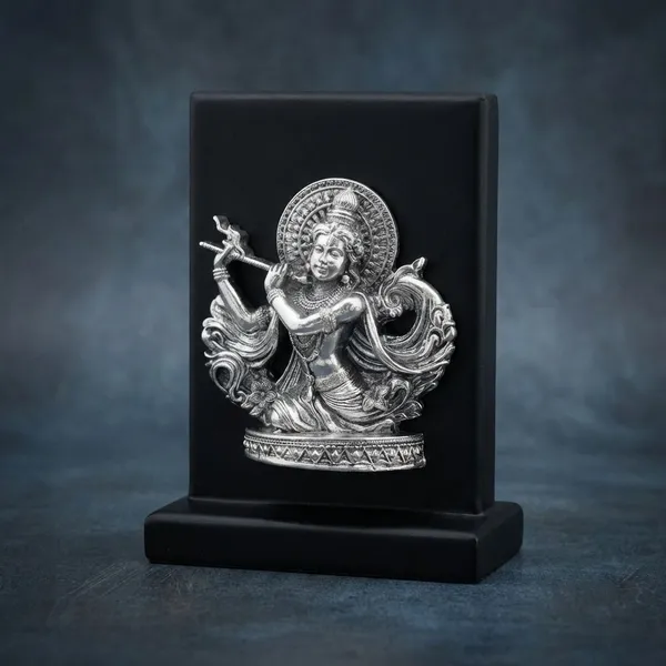 Silver_Pure_Murali_Krishna_Halo_Design_Wooden_Stand_Idol