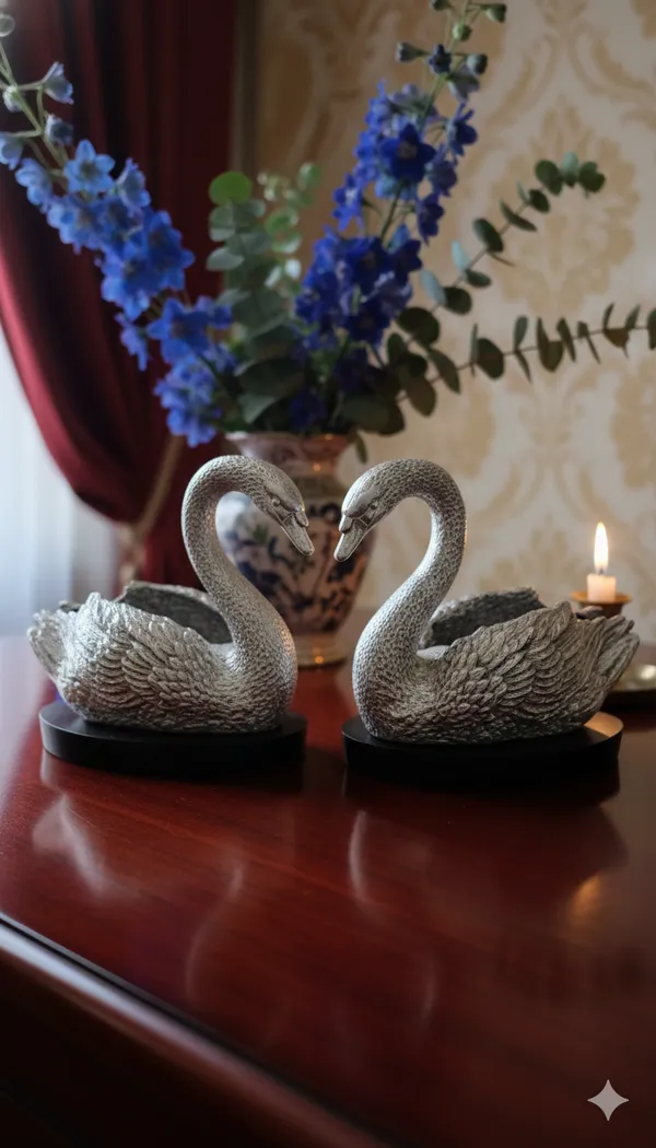 Silver_Luxury_Pure_Swan_Duo_On_Pedestal_Bases_Figurine_Set