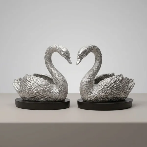 Silver_Luxury_Pure_Swan_Duo_On_Pedestal_Bases_Figurine_Set