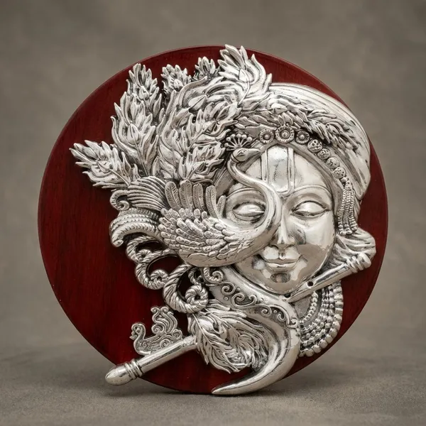 Silver_Contemporary_Krishna_Circular_3D_Edition_Wall_Art