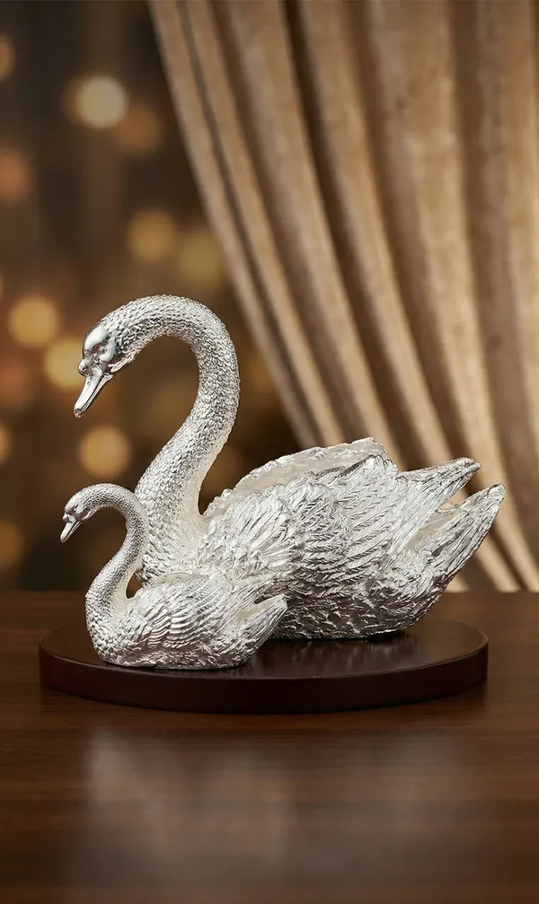 Silver_Handcrafted_Artisan_Swan_Duo_Mother_And_Child_Edition_Figurine_Set