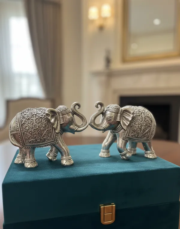 Pure_Silver_Handcrafted_Intricate_Floral_Embossed_Decorative_Figurines_Elephant_Pair_Set