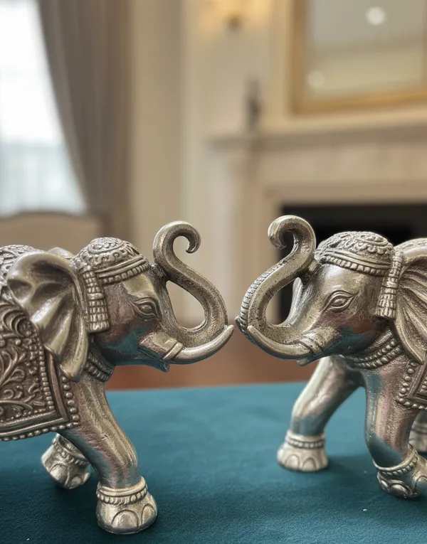 Pure_Silver_Handcrafted_Intricate_Floral_Embossed_Decorative_Figurines_Elephant_Pair_Set