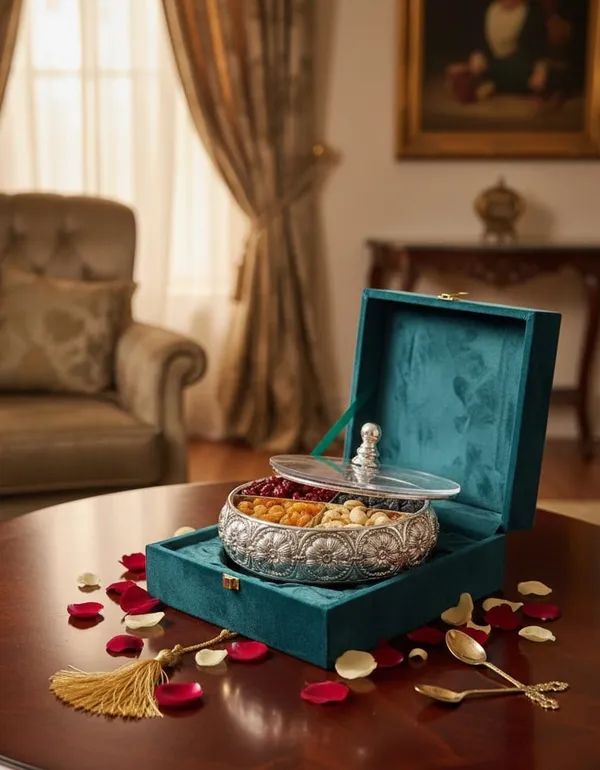 Pure_Silver_Handcrafted_Swan_Legged_Urli_Intricate_Floral_Embossed_Design_Dry_Fruit_Box