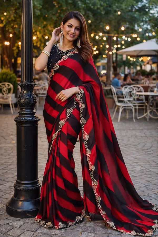 Red_And_Black_Satin_Chiffon_Saree_With_Stone_Work_For_Women