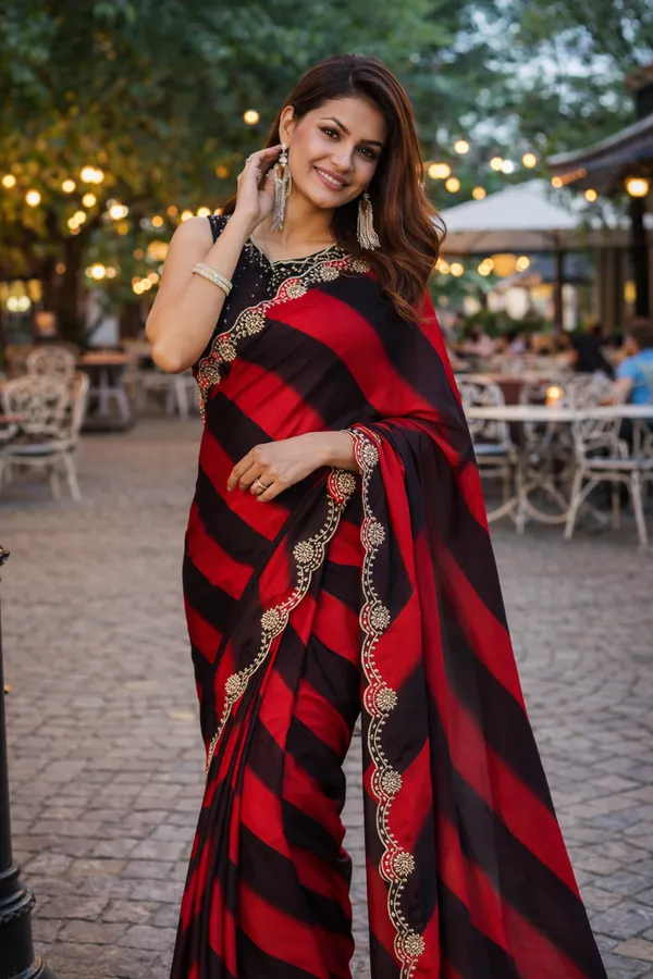 Red_And_Black_Satin_Chiffon_Saree_With_Stone_Work_For_Women