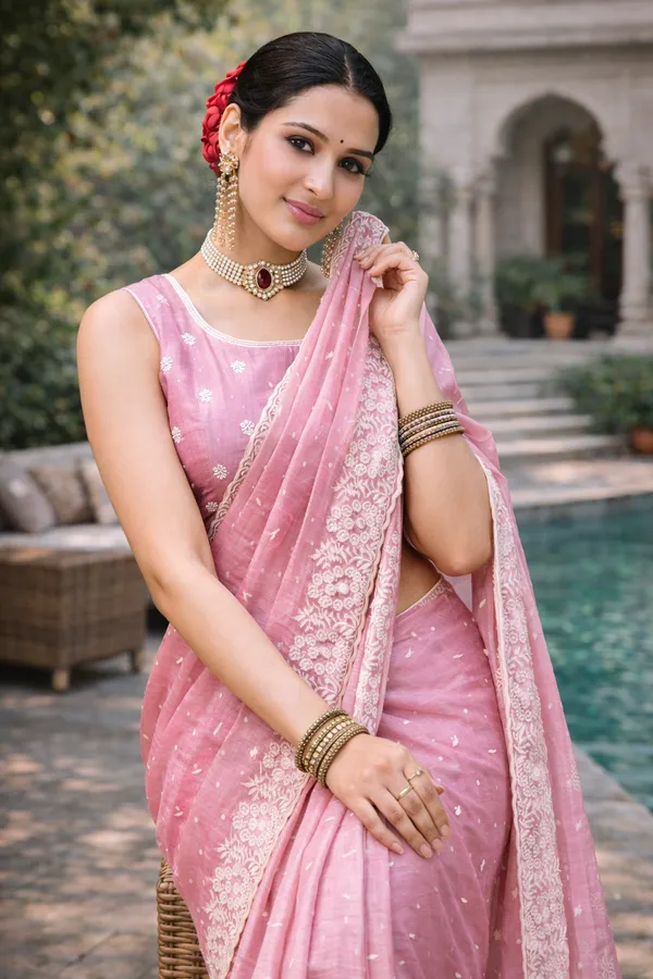 Light_Pink_Silk_Embroidered_Crush_Saree_With_Blouse_Piece_For_Women