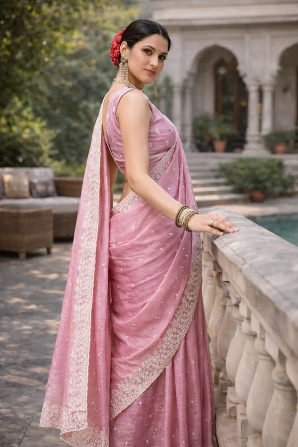 Light_Pink_Silk_Embroidered_Crush_Saree_With_Blouse_Piece_For_Women