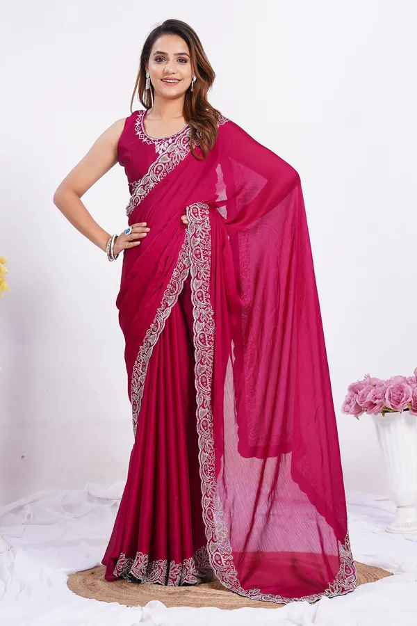 Pink_Satin_Chiffon_Saree_With_Blouse_Piece_For_Women