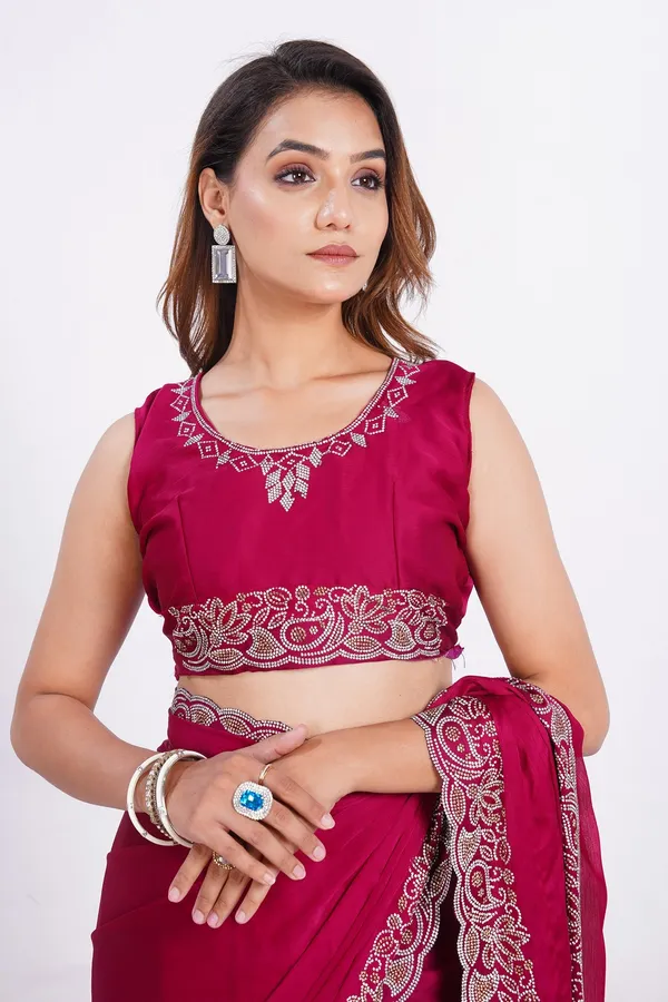 Pink_Satin_Chiffon_Saree_With_Blouse_Piece_For_Women