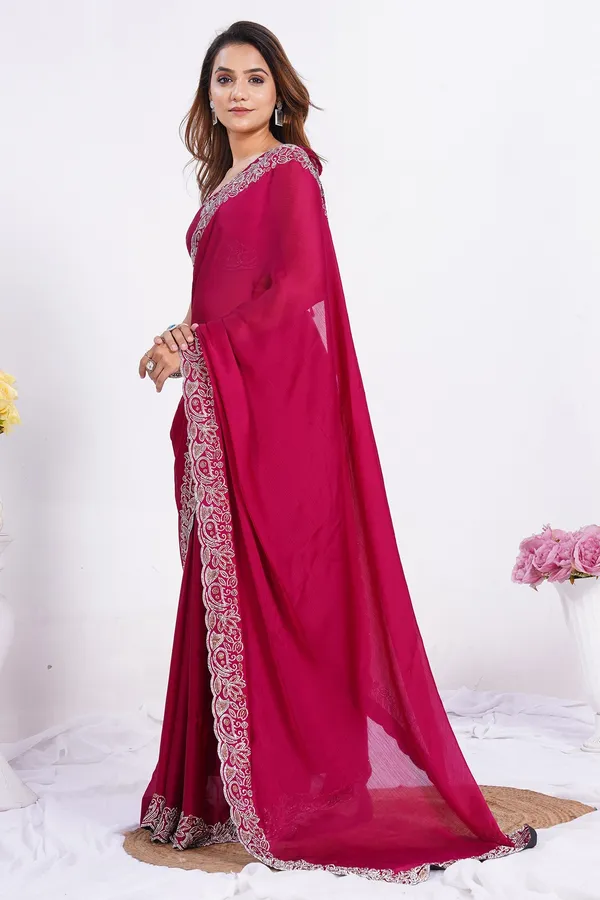 Pink_Satin_Chiffon_Saree_With_Blouse_Piece_For_Women