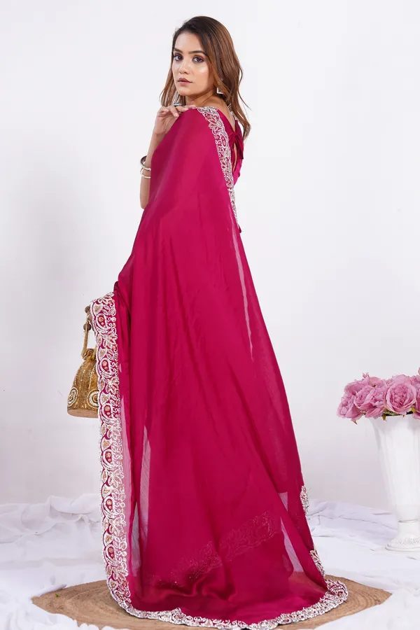 Pink_Satin_Chiffon_Saree_With_Blouse_Piece_For_Women