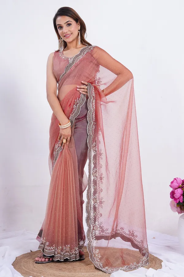 Peach_Zarkan_Stone_Work_Saree_For_Women