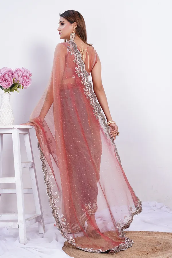Peach_Zarkan_Stone_Work_Saree_For_Women