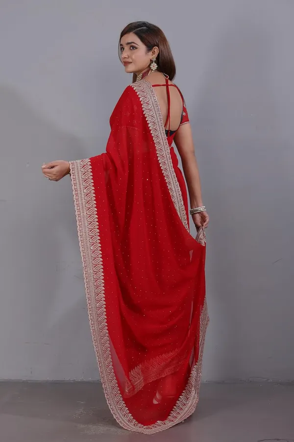 Red_Georgette_Zari_Embroidery_Saree_For_Women