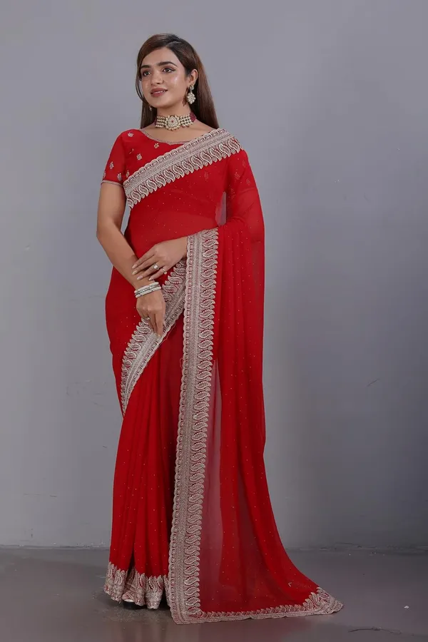 Red_Georgette_Zari_Embroidery_Saree_For_Women