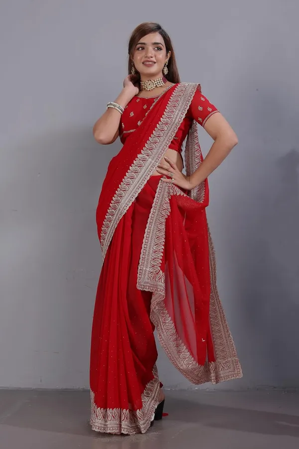 Red_Georgette_Zari_Embroidery_Saree_For_Women