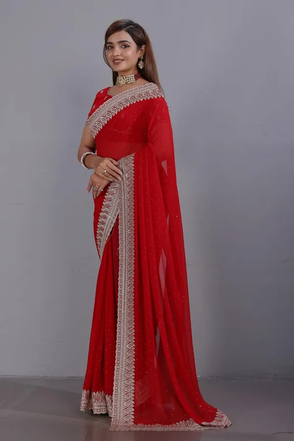 Red_Georgette_Zari_Embroidery_Saree_For_Women