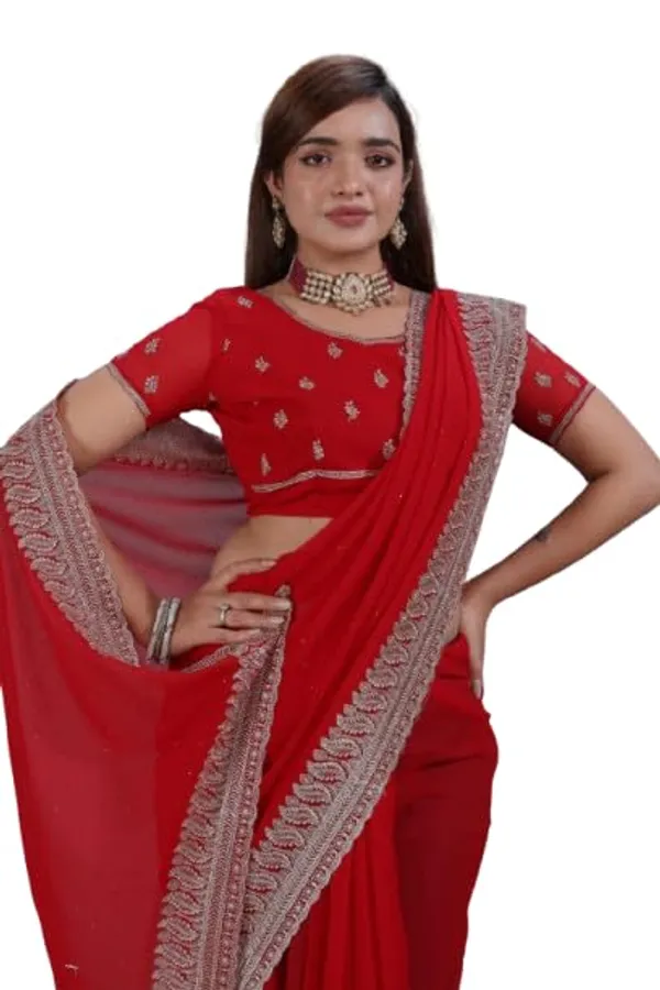 Red_Georgette_Zari_Embroidery_Saree_For_Women