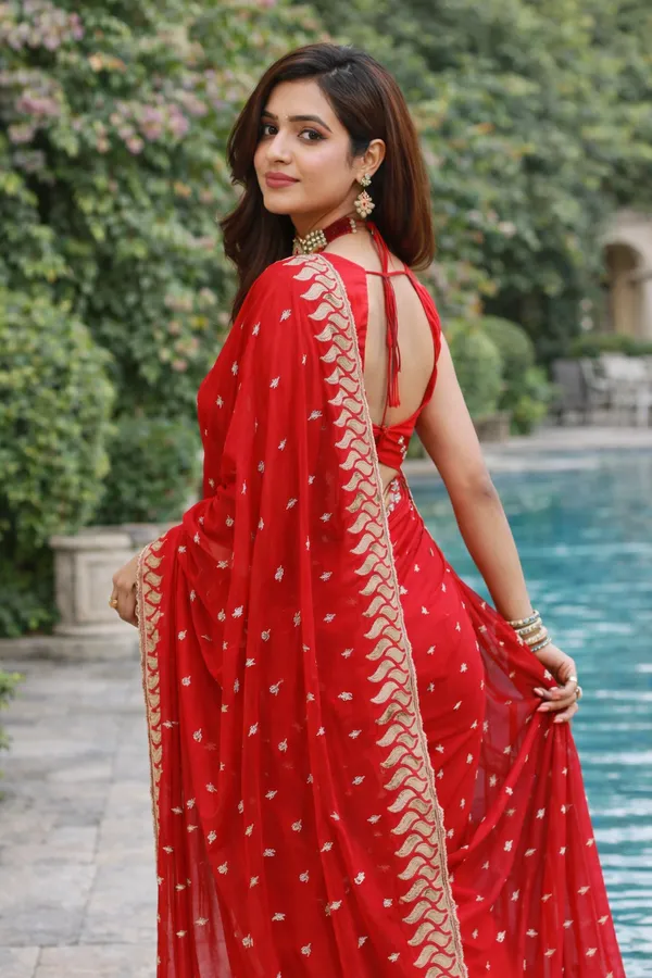 Red_Embroidered_Satin_Chiffon_Saree_For_Women