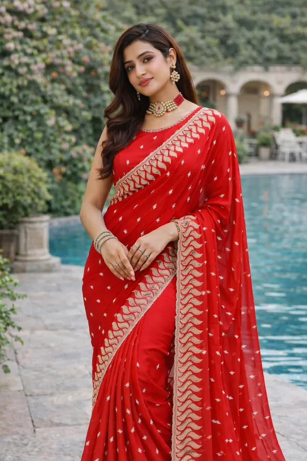 Red_Embroidered_Satin_Chiffon_Saree_For_Women